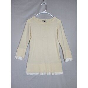 Lafayette 148 Cashmere Tunic Sweater Silk Trim Womens P US 0-2 Cream 3/4 Sleeve